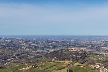 Fototapeta na wymiar San Marino view from the castle, San Marino panorama - Image