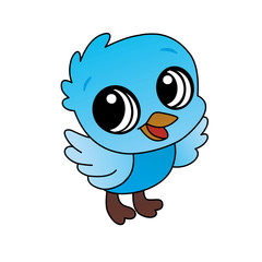 Illustration of Blue Baby Bird Cartoon, Cute Funny Character, Flat Design