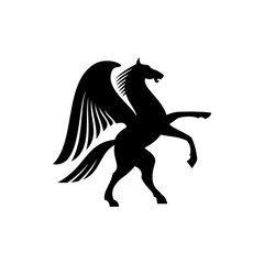 Winged horse silhouette isolated pegasus silhouette. Vector unicorn heraldic symbol, mythical animal