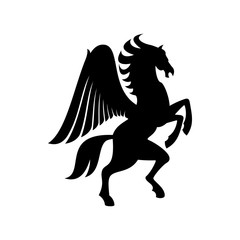 Winged horse silhouette isolated pegasus silhouette. Vector unicorn heraldic symbol, mythical animal