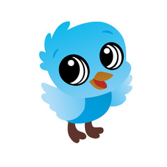 Illustration of Blue Baby Bird Cartoon, Cute Funny Character, Flat Design