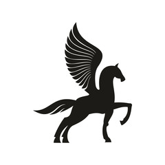 Winged horse silhouette isolated pegasus silhouette. Vector unicorn heraldic symbol, mythical animal