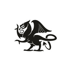 Black dragon isolated heraldic animal silhouette. Vector creature with eagle wings, legs and lion tail