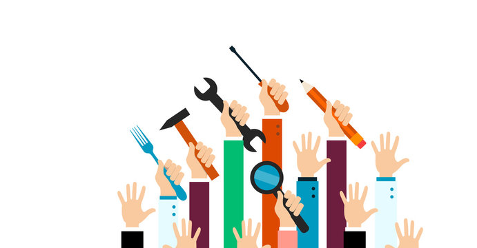 mani alzate, mestieri, persone, lavoratori