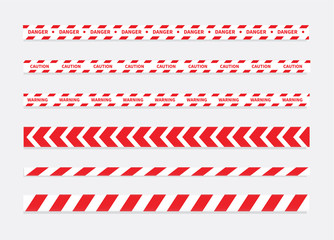 Caution and danger tapes. Warning tape. Red and white line striped. Vector illustration