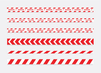 Caution and danger tapes. Warning tape. Red and white line striped. Vector illustration