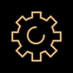 Neon glowing silhouette of gear, vector illustration