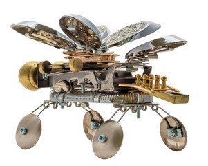 Steampunk bee. Cyberpunk style. Bronze and steel parts. Retro.