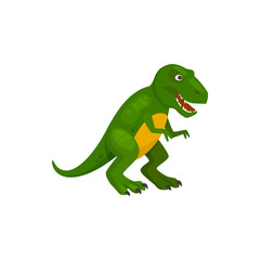 T-rex green dinosaur isolated cartoon Tyrannosaurus. Vector theropod dino animal, parasaurolophus