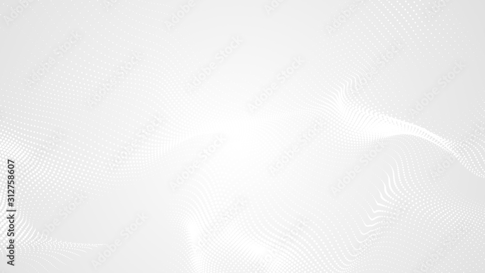 Fototapete Dot white gray wave light technology texture background. Abstract big data digital concept. 3d rendering.