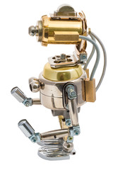 Steampunk robot. Cyberpunk style. Chrome and bronze parts.