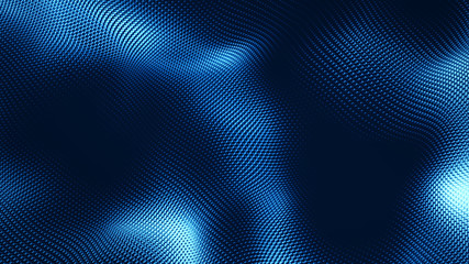 Dot blue wave light screen gradient texture background. Abstract  technology big data digital background. 3d rendering.