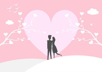 Happy valentines day with happy couple on pink background. 14 february.  - Vector Illustration.