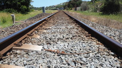 aged train tracks close up  4
