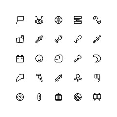 Set of motorcycle parts and gear outline style icon - vector