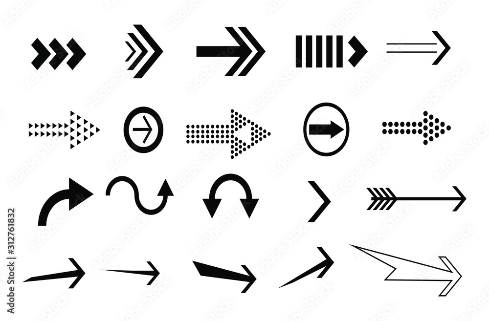 Poster arrows black set icons vector set collections. arrow cursor modern simple illustration