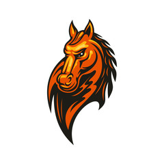 Stallion mustang isolated horse head. Vector equestrian sport mascot, racehorse animal