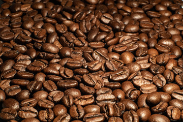 Roasted espresso coffee beans closeup