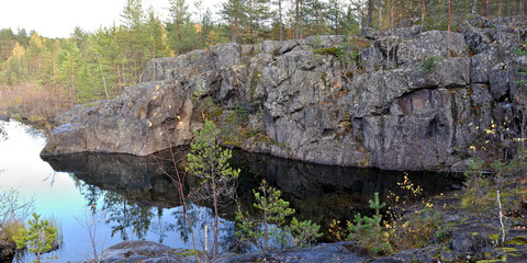 Autumn fishing in Karelia, nature and landscapes of Karelia. Beautiful panorama.