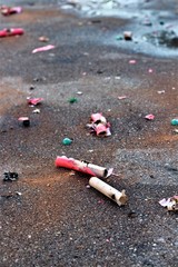 Firework and Celebrating Trash on the streets. Litter the Day after new years eve.