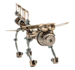 Steampunk animal. Cyberpunk style. Chrome and bronze parts. Isolated on white.