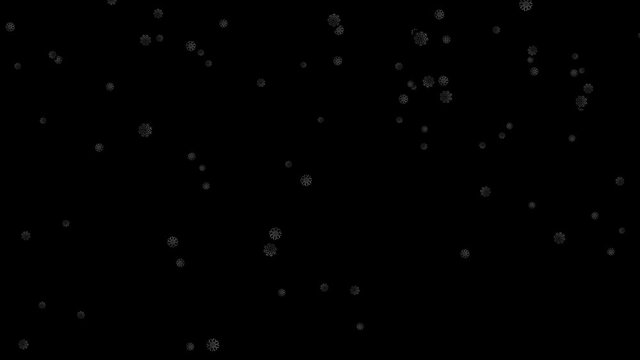 Snow falling randomly down while rotating in space