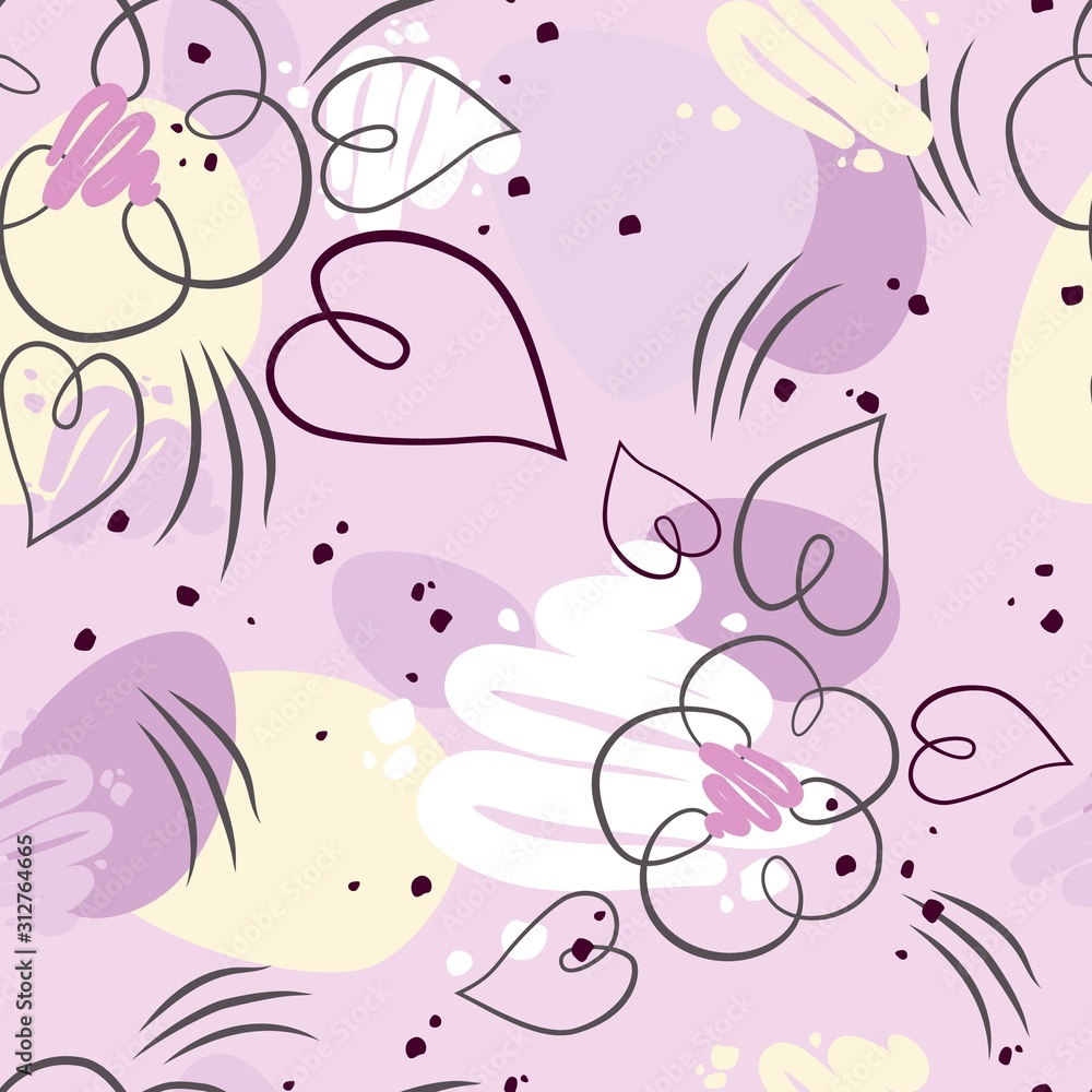 Poster cute purple abstract seamless pattern with flowers. texture in geometric style with patterns.