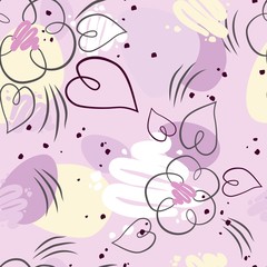 Cute purple abstract seamless pattern with flowers. Texture in geometric style with patterns.