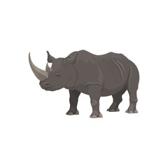 Rhinoceros wild animal vector isolated icon. African safari zoo and savanna hunt trophy rhinoceros