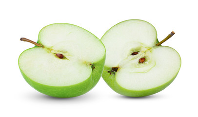 half green apple isolated on white