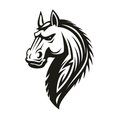 Horse head icon of black tribal animal. Wild mustang stallion or mare with curved neck and ornamental mane for tattoo, horse racing sport mascot or t-shirt print design