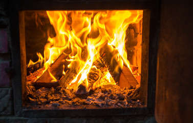 fire in the chimney in winter time