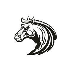 Horse animal icon of tribal tattoo or racing sport mascot. Head of black stallion, wild mustang or racehorse symbol of aggressive horse for breeding farm, riding club emblem or equestrian theme design