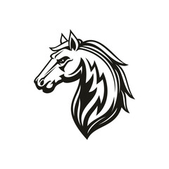 Horse animal icon of tribal tattoo or racing sport mascot. Head of black stallion, wild mustang or racehorse symbol of aggressive horse for breeding farm, riding club emblem or equestrian theme design - obrazy, fototapety, plakaty