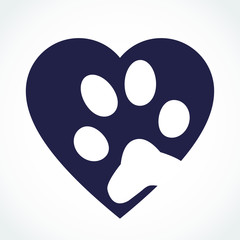 silhouette heart with pet paw footprint
