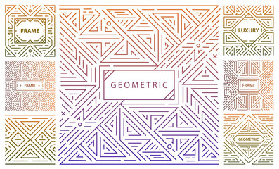 Vector set of abstract geometric design elements, Luxury Vintage Artdeco decorations, covers, frames. Linear style monogram geometric banners