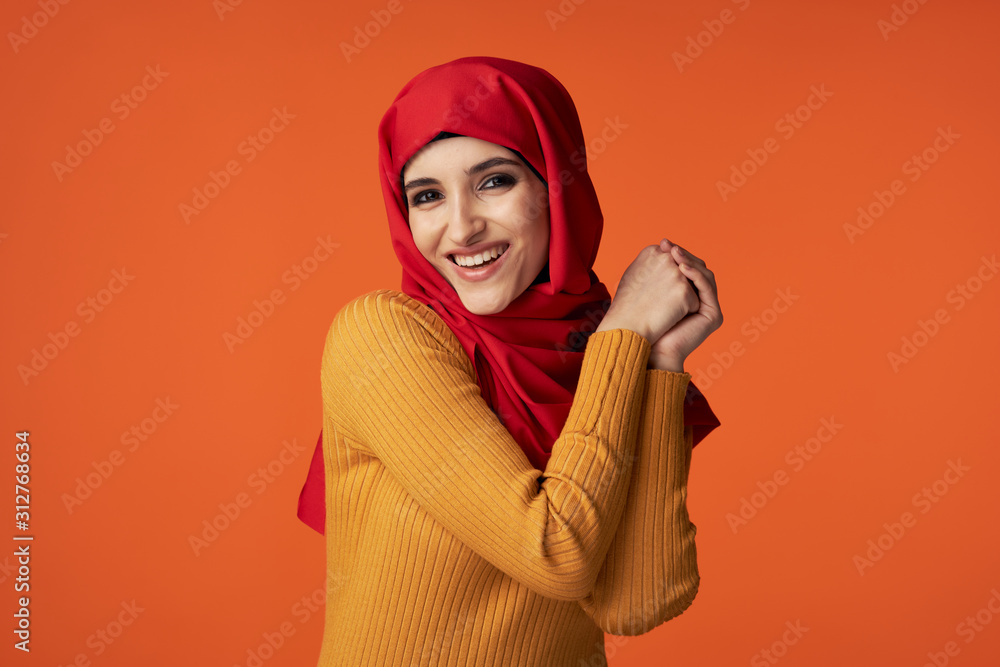 Poster portrait of young woman with boxing gloves