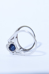 woman silver ring with Blue sapphire stone