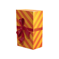 Gift box in striped brown wrapping and bow, Christmas, New Year 3d rendering icon