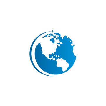 Travel company logo design with plane icon vector illustration