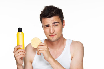 Fototapeta premium man with glass of orange juice