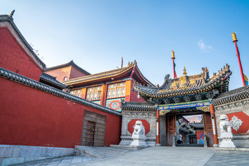 Naklejka premium Buddhist temple construction in wutai mountain scenic spot