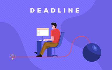 Flat design concept deadline. Businessman working on timeline less. Time management people. Vector illustrate.