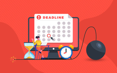 Flat design concept deadline. Businessman working on timeline less. Time management people. Vector illustrate.