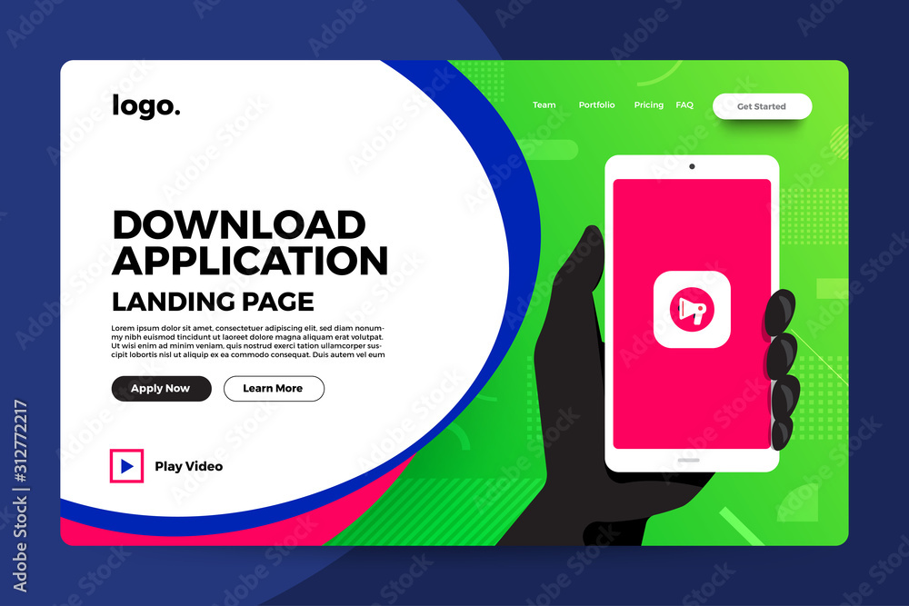 Aufkleber landing page website mockup abstract background. vivid bright gradient wave form. concept dynamic gr