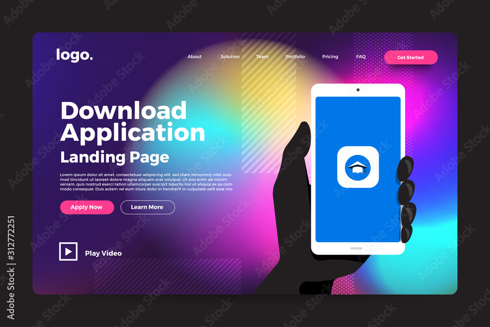 Poster landing page website mockup abstract background. vivid bright gradient wave form. concept dynamic gr