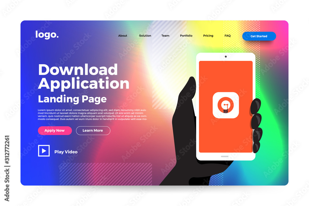 Aufkleber landing page website mockup abstract background. vivid bright gradient wave form. concept dynamic gr