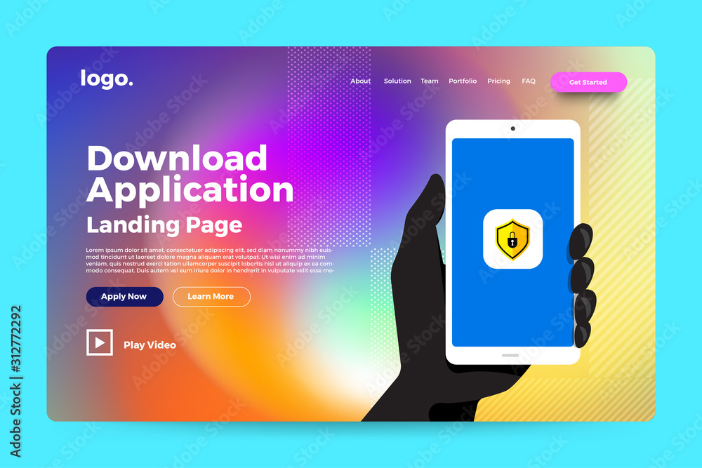 Poster landing page website mockup abstract background. vivid bright gradient wave form. concept dynamic gr