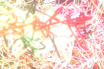 Decorative, illustrations, messy colorful string neon grow lights, for design texture background. 3D render.