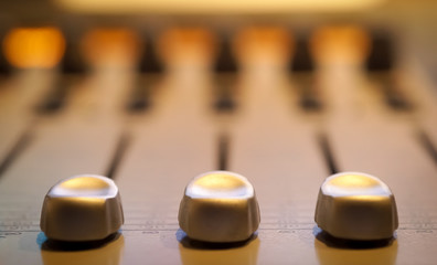 Sound control panel In the professional recording room,close-up    